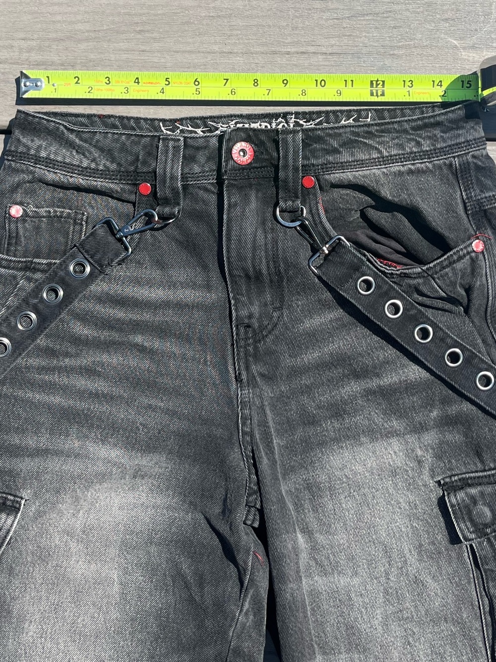 Vitriol; Black; Utility Gorp-Core Cargo Pants; Wide Leg; Grommet Buckles; US28 - Picture 4 of 11
